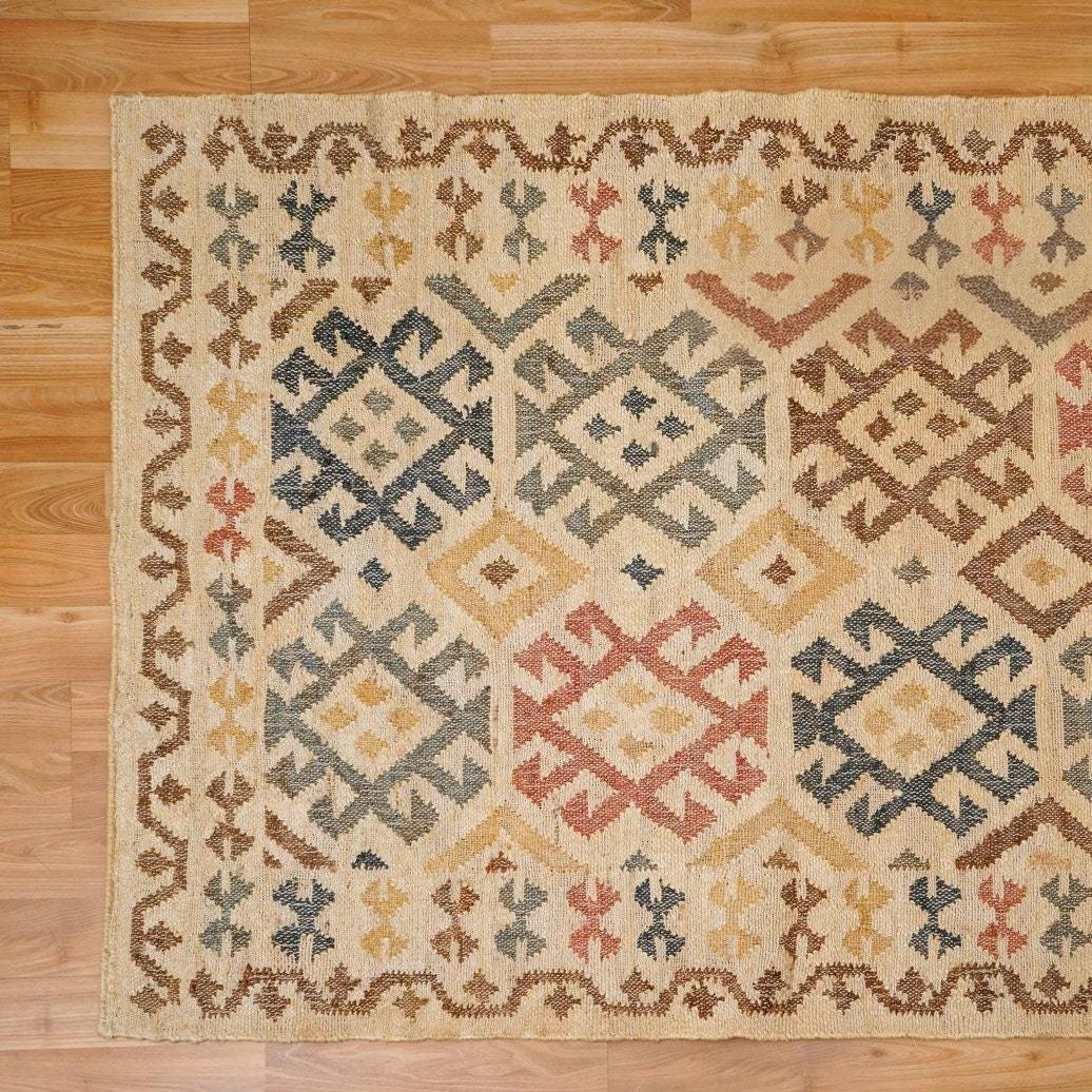 Beżowy, aztecki dywan z bawełny i juty Beżowy, aztecki dywan z bawełny i juty - obrazek 3