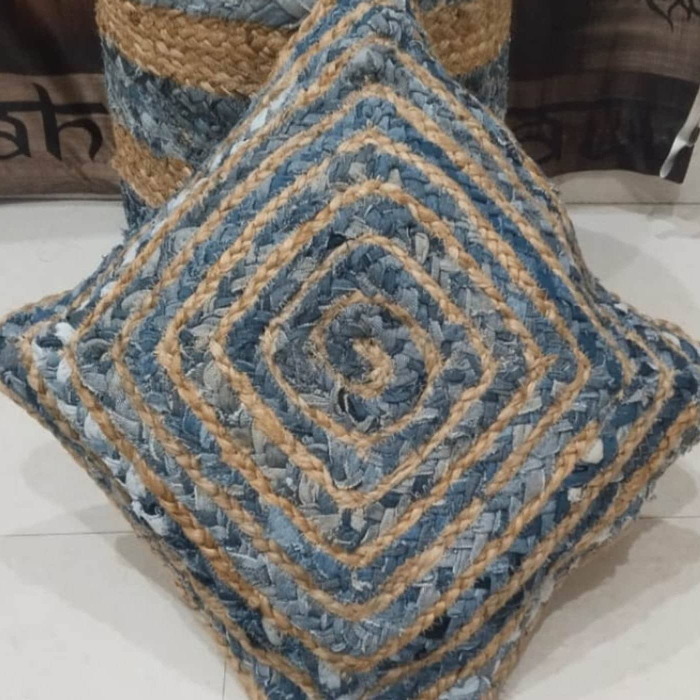 Zestaw poduszek z plecionej dżinsowej juty Zestaw poduszek z plecionej dżinsowej juty - obrazek 3