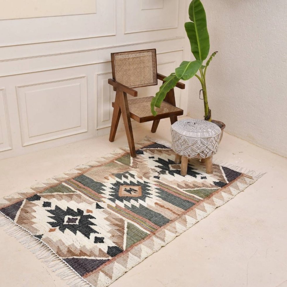 Dywan kilim z bawełny i juty w stylu vintage - obrazek 3