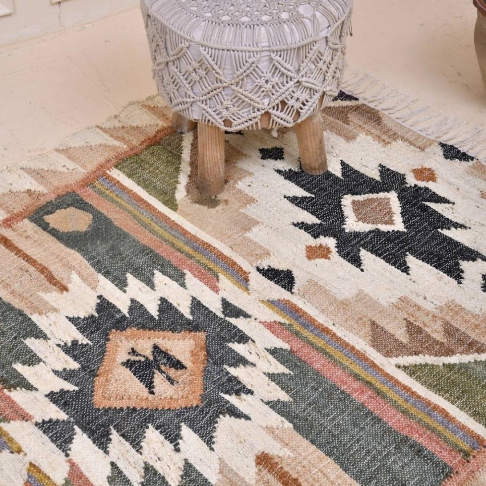 Dywan kilim z bawełny i juty w stylu vintage - obrazek 5