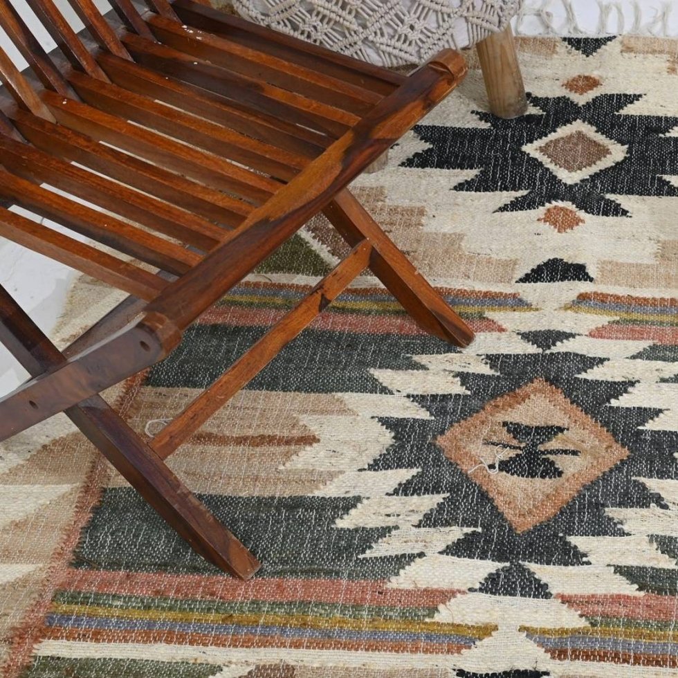 Dywan kilim z bawełny i juty w stylu vintage - obrazek 2