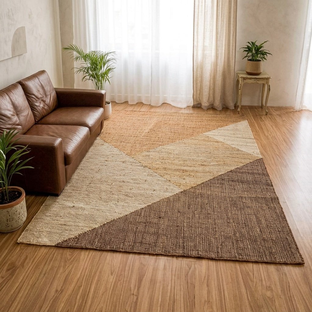 Beżowy dywan jutowy z abstrakcyjnym wzorem Beige jute blend abstract area rug