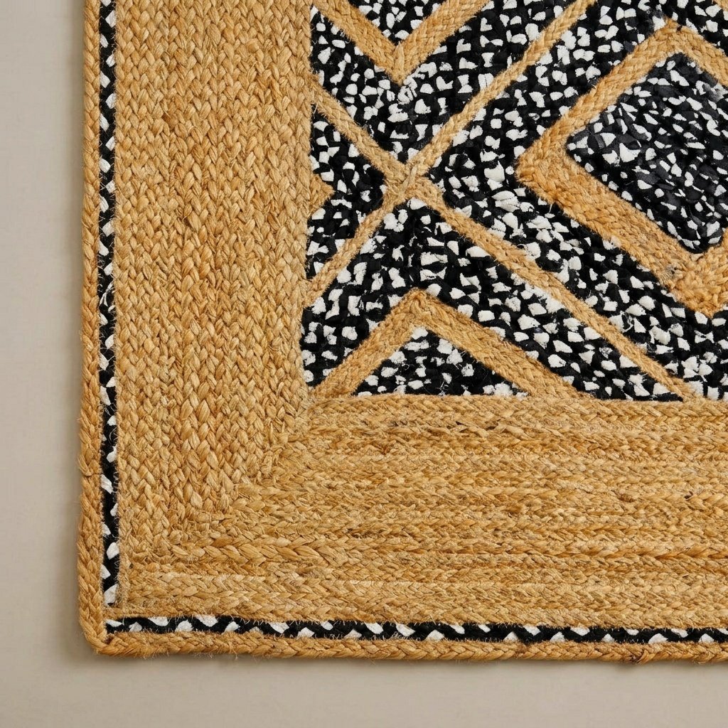 Dywan z bawełnianej juty w czarno-białe romby Black and white diamond cotton jute rug
