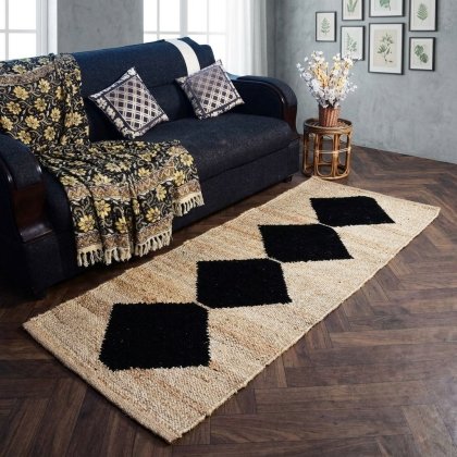 Black diamond hemp jute rug