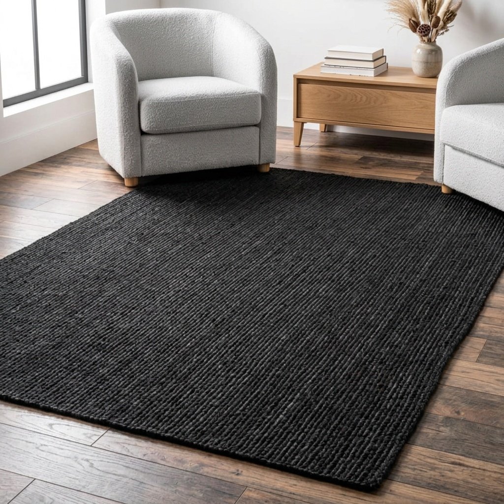 Czarny dywan z juty Black jute area rug