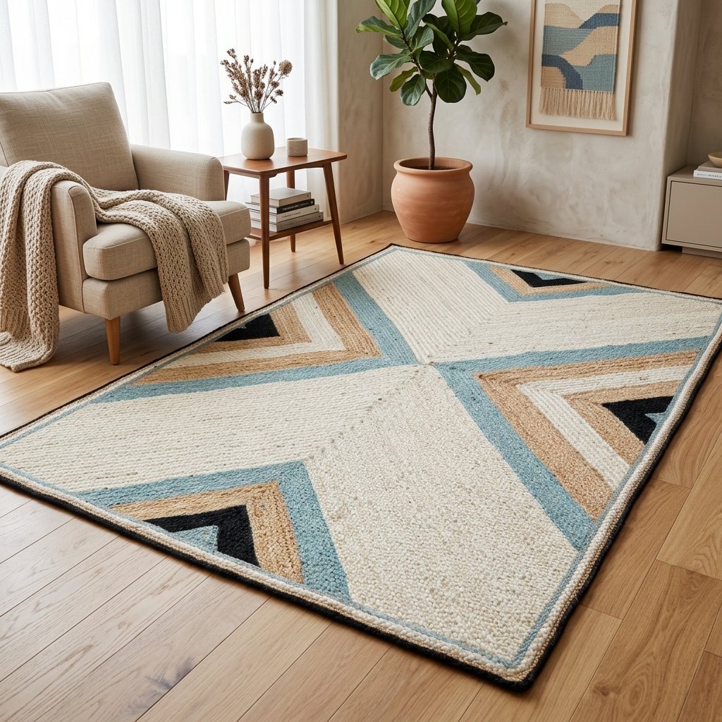 Pleciony abstrakcyjny dywan z juty Braided abstract jute area rug