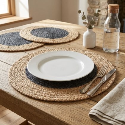 Dark grey jute round placemats