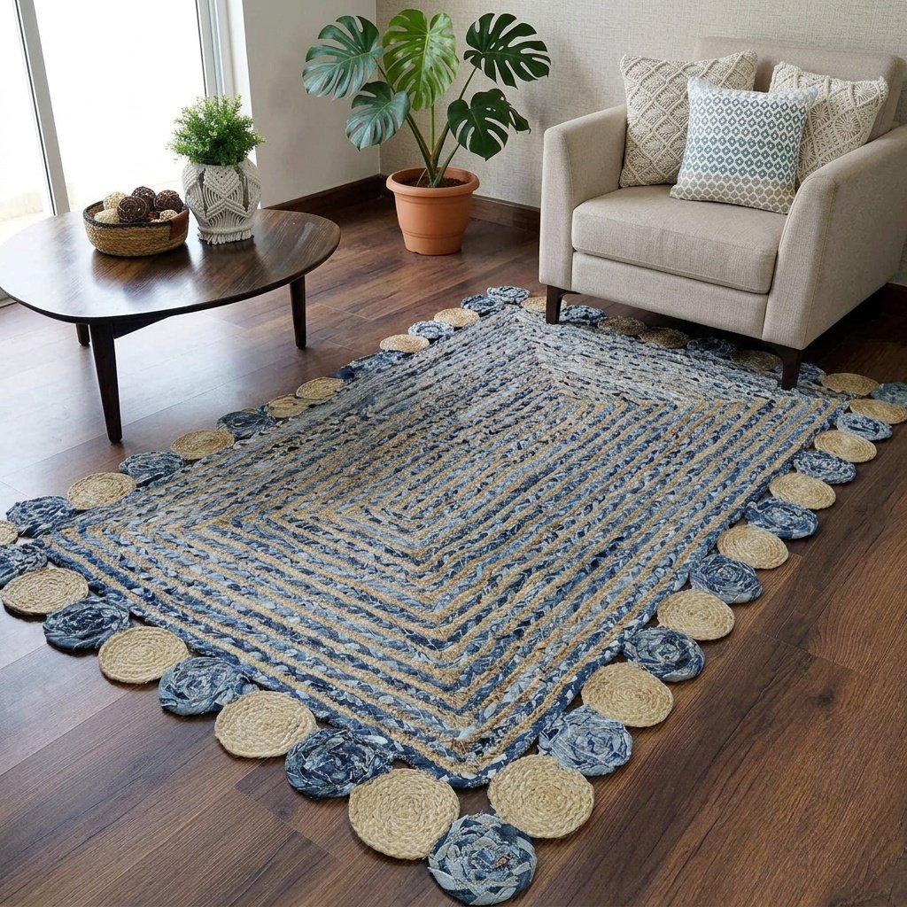 Dywan z dżinsu i juty Denim and jute area rug