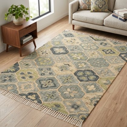 Green trellis pattern jute blend rug