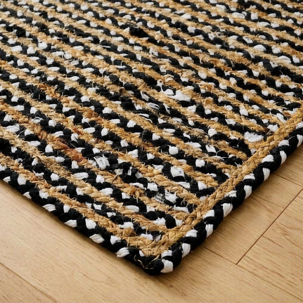Ręcznie robiony dywan bawełniany z juty w kolorze czarno-białym Handmade black and white cotton jute rug