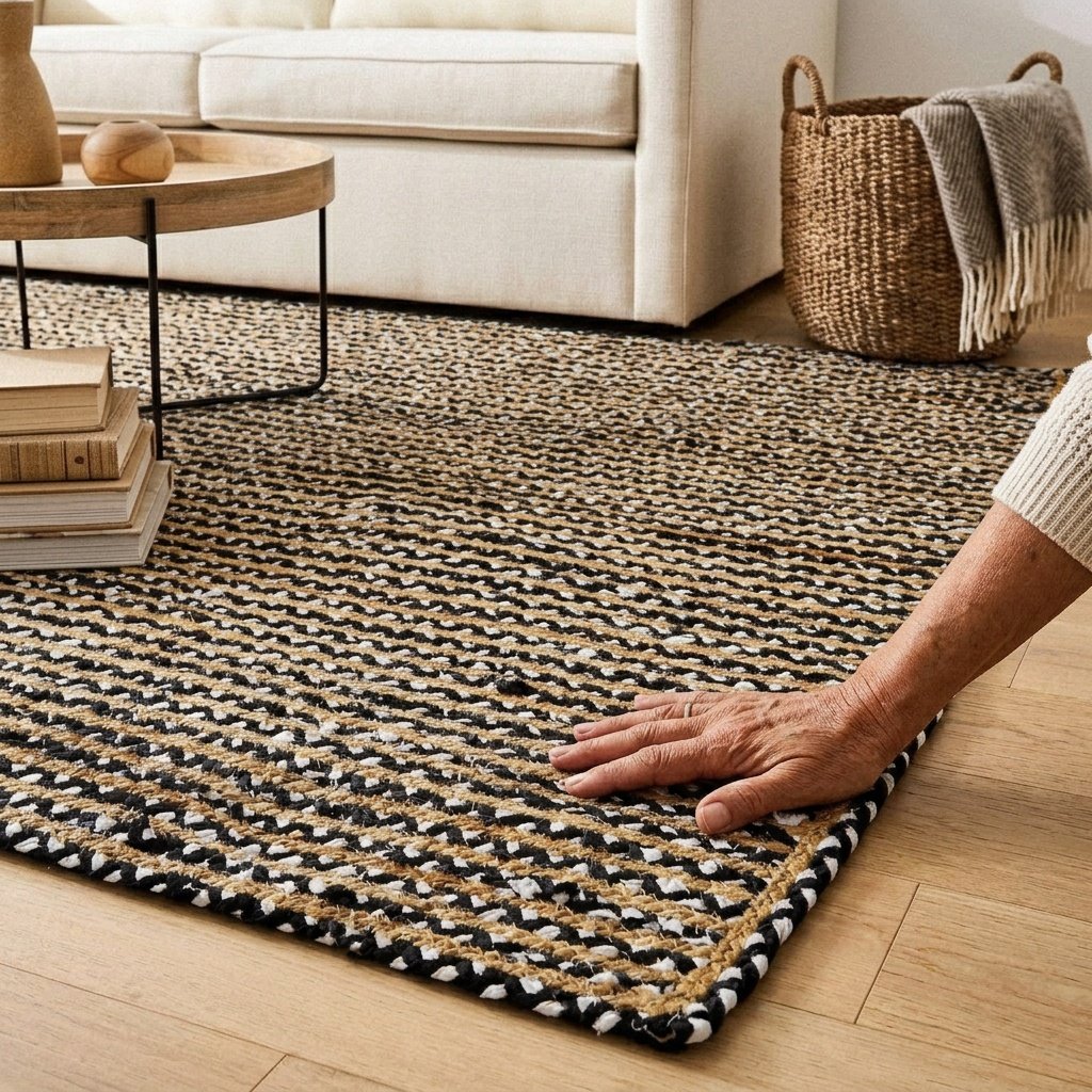 Ręcznie robiony dywan bawełniany z juty w kolorze czarno-białym Handmade black and white cotton jute rug