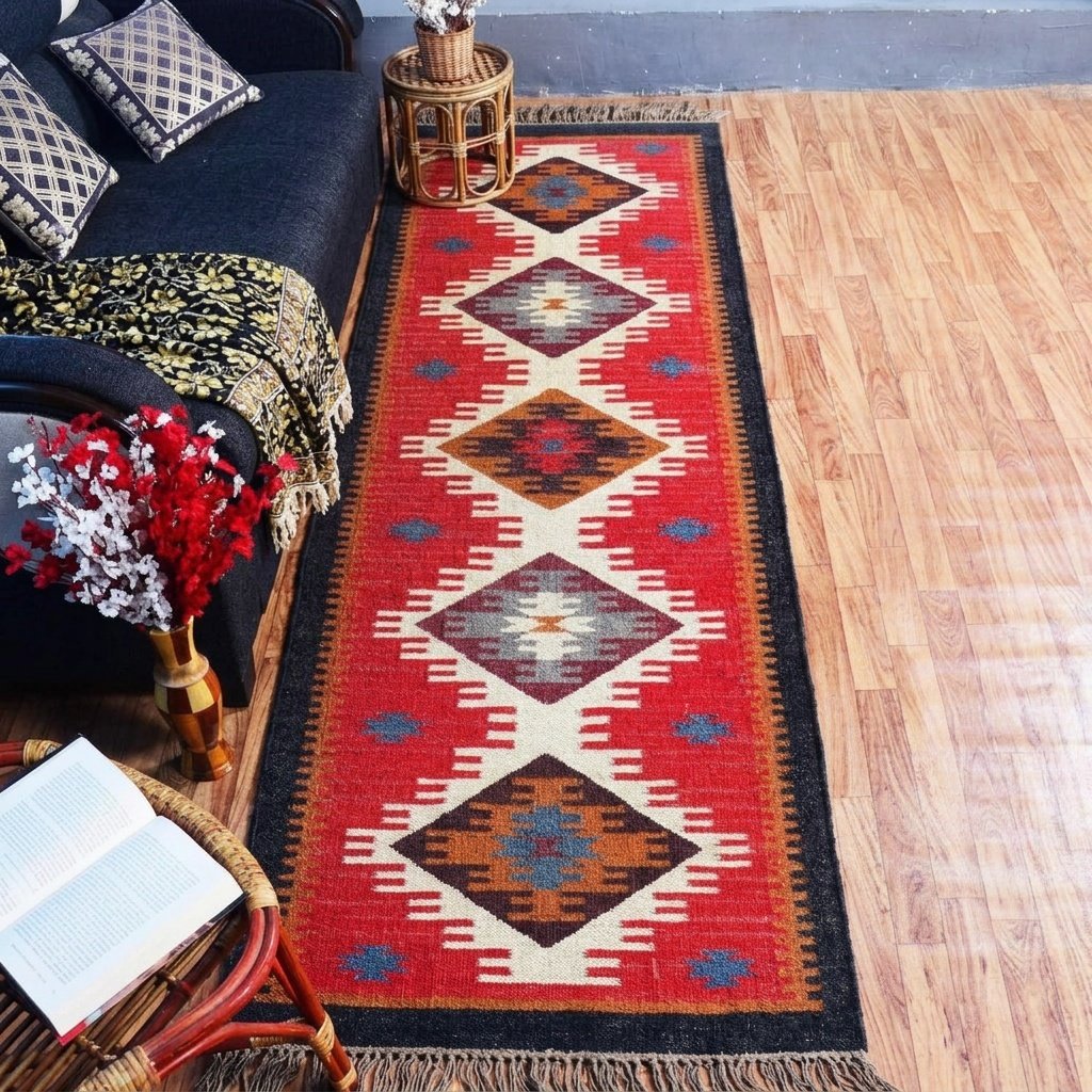 Dywan kilim z juty i wełny Jute and wool runner kilim rug