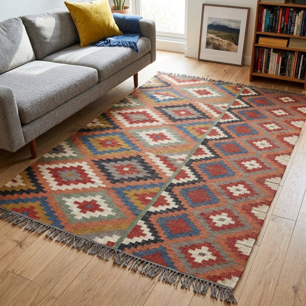 Dywan kilim dhurrie z wełny i juty Kilim dhurrie wool and jute rug
