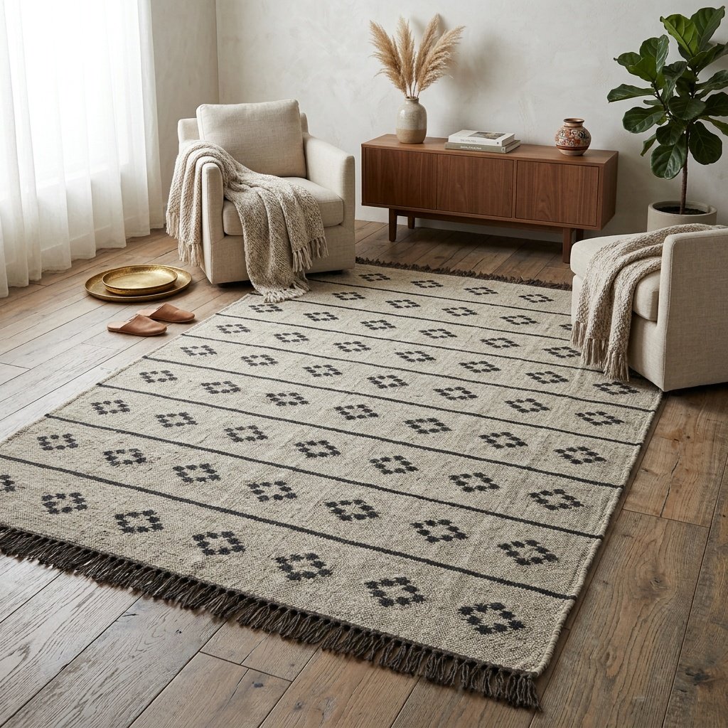 Dywan z jasnoszarej wełny jutowej Light grey wool jute rug