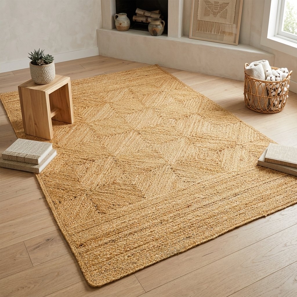 Naturalny dywan z juty z plecionym wzorem w romby Natural braided diamond pattern jute area rug