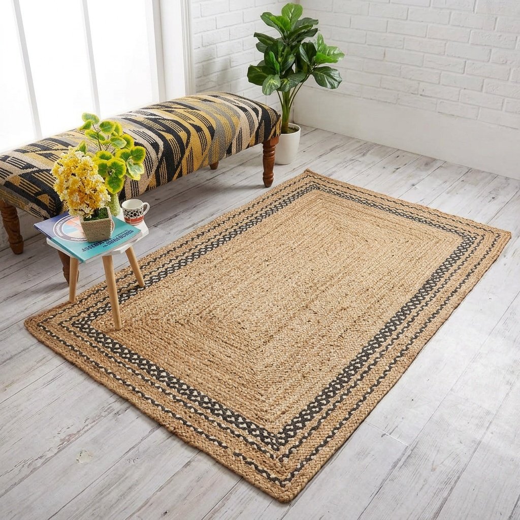 Naturalny, ręcznie pleciony dywan z juty Natural hand braided jute rug