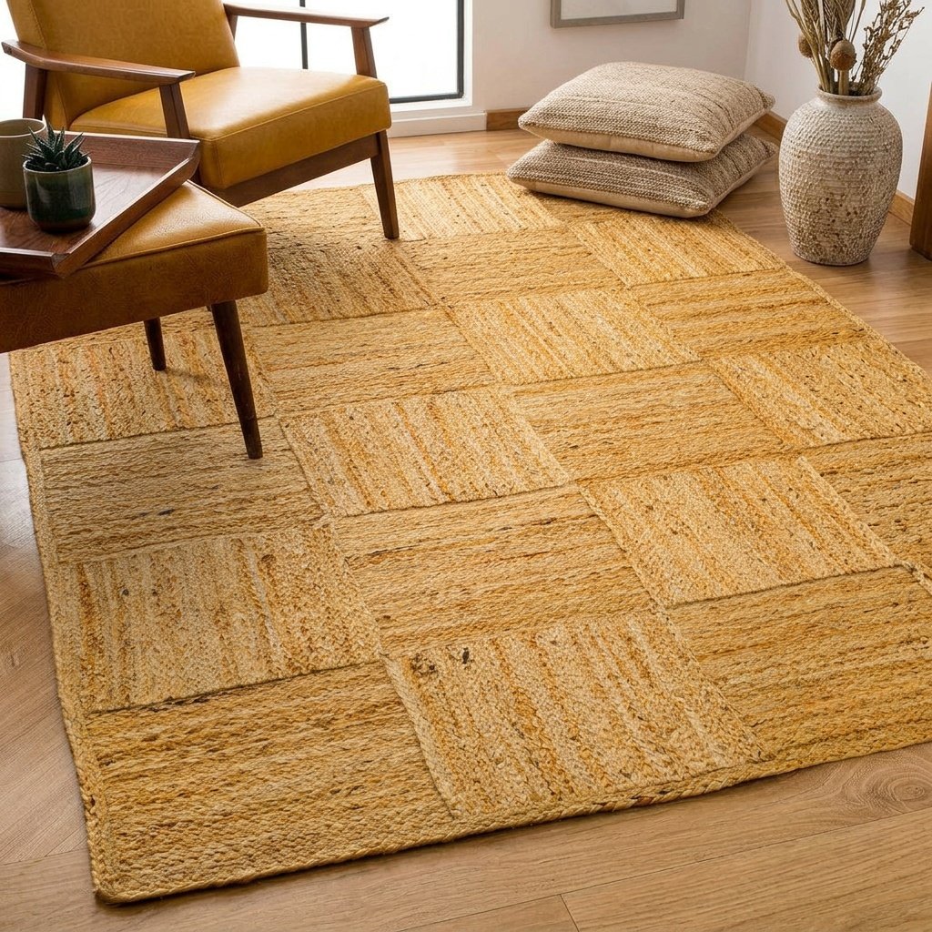 Naturalny kwadratowy dywan z juty Natural square pattern jute rug