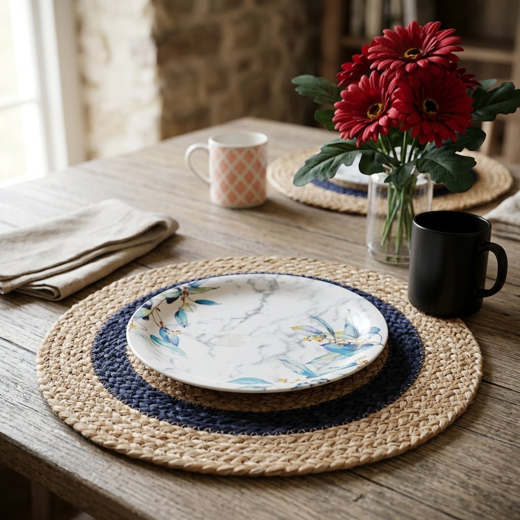Podkładki z juty w kolorze granatowym Navy target jute placemats