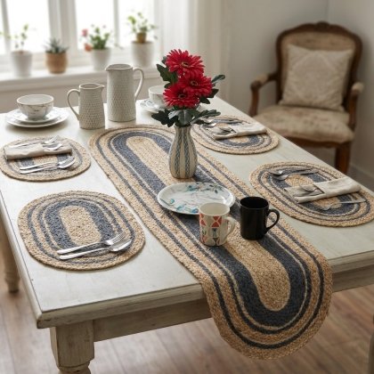 Oval jute table runner and placemats