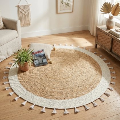 Round jute rug with white border