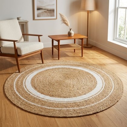Round jute rug with white trim