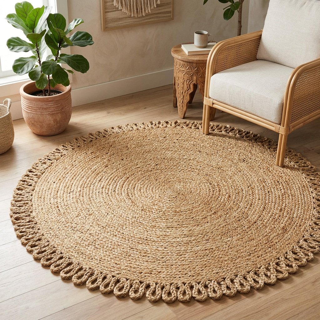 Dywan jutowy z okrągłą pętelką Round scalloped loop jute rug