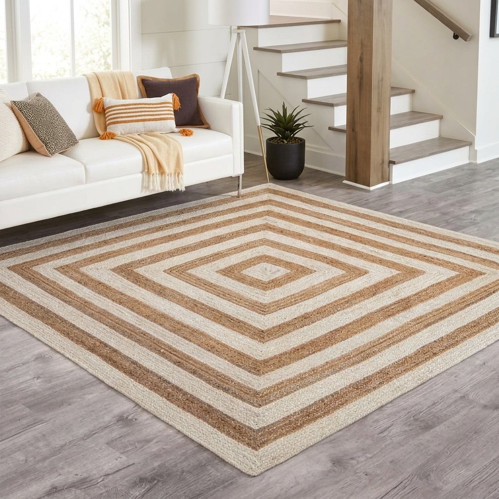Biały dywan jutowy kwadratowy target White jute rug square target