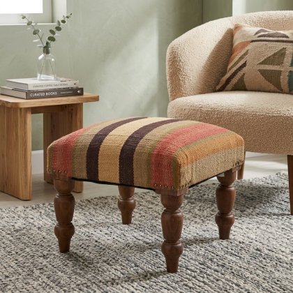 Coloured diamond wool and jute ottoman