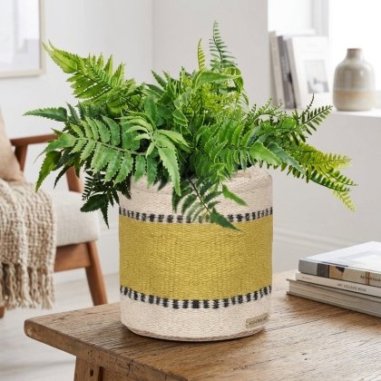 Ivory and yellow jute basket