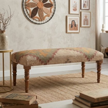 Upholstered wool and jute ottoman bench