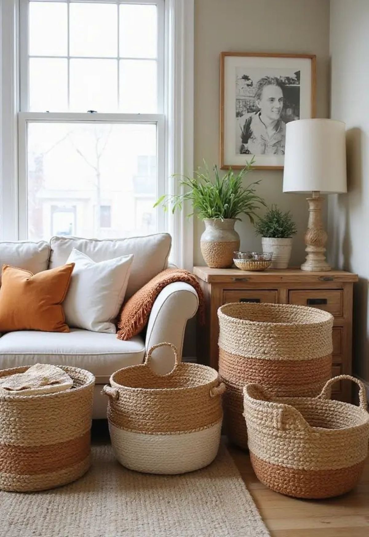 Kosze z juty czy z bawełnianego sznurka: Który jest trwalszy? jute basket living room 1